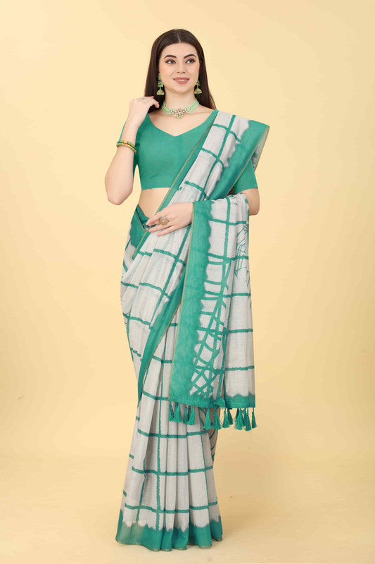 Green Cotton Blend Dyed Tie and Dye Saree with Unstitched Blouse - Hiral Fashion | Grocsy