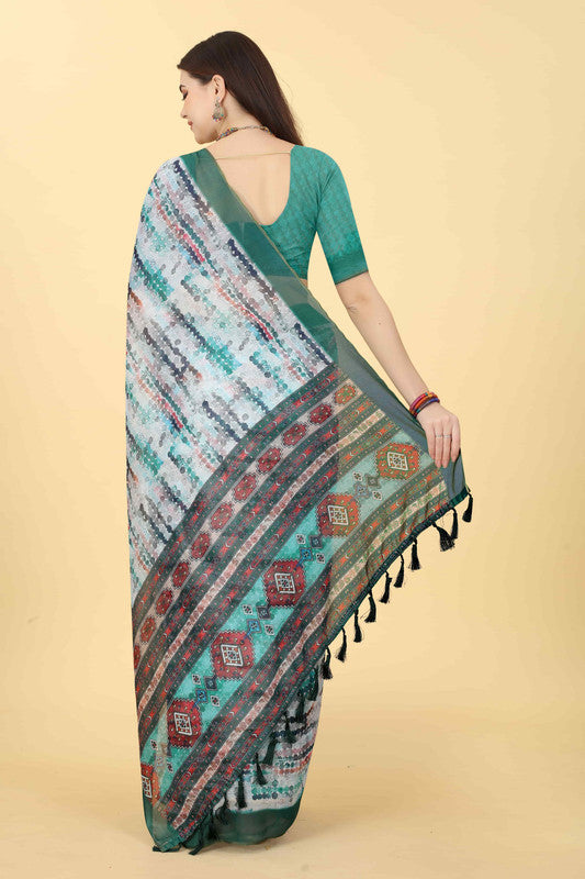 Multicolor Cotton Blend Dyed Tie and Dye Saree with Unstitched Blouse - Hiral Fashion | Grocsy