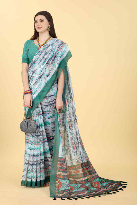 Multicolor Cotton Blend Dyed Tie and Dye Saree with Unstitched Blouse - Hiral Fashion | Grocsy