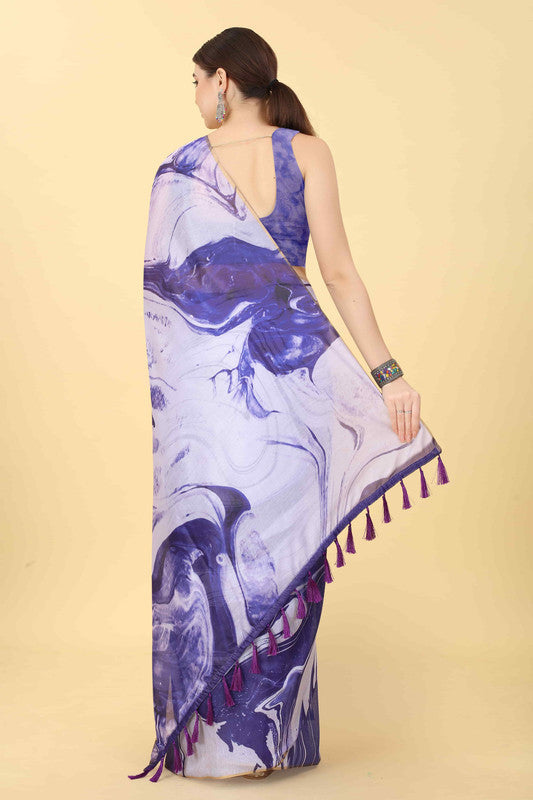 Purple Cotton Blend Dyed Tie and Dye Saree with Unstitched Blouse - Hiral Fashion | Grocsy