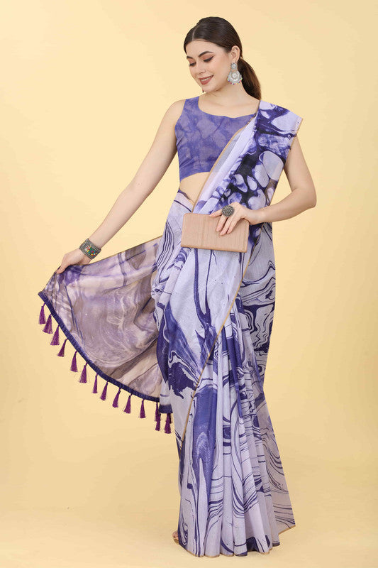 Purple Cotton Blend Dyed Tie and Dye Saree with Unstitched Blouse - Hiral Fashion | Grocsy