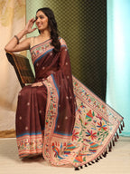 Hiral Fashion Brown Paithani Cotton Blend Floral Digital Printed Saree | Grocsy