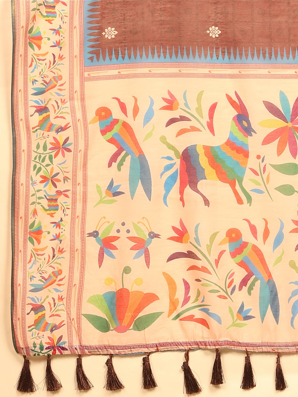 Hiral Fashion Brown Paithani Cotton Blend Floral Digital Printed Saree | Grocsy