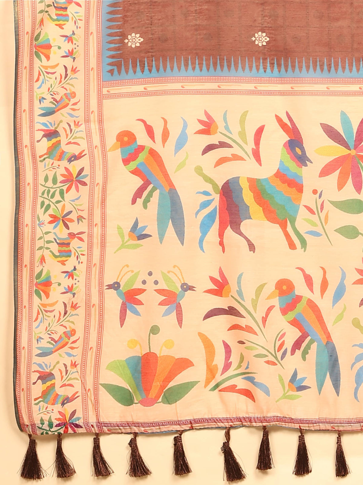 Hiral Fashion Brown Paithani Cotton Blend Floral Digital Printed Saree | Grocsy