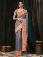 Hiral Fashion Grey Paithani Cotton Blend Geomatric Digital Printed Saree | Grocsy