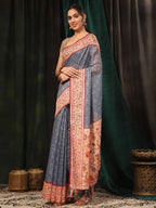 Hiral Fashion Grey Paithani Cotton Blend Geomatric Digital Printed Saree | Grocsy