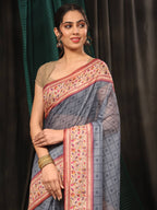 Hiral Fashion Grey Paithani Cotton Blend Geomatric Digital Printed Saree | Grocsy