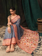 Hiral Fashion Grey Paithani Cotton Blend Geomatric Digital Printed Saree | Grocsy