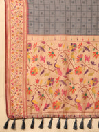 Hiral Fashion Grey Paithani Cotton Blend Geomatric Digital Printed Saree | Grocsy