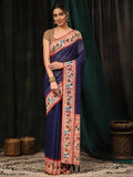 Hiral Fashion Navy Blue Paithani Cotton Blend Solid Digital Printed Saree | Grocsy