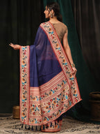Hiral Fashion Navy Blue Paithani Cotton Blend Solid Digital Printed Saree | Grocsy