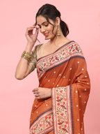 Hiral Fashion Orange Paithani Cotton Blend Polka Dots Digital Printed Saree | Grocsy