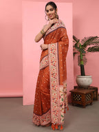 Hiral Fashion Orange Paithani Cotton Blend Polka Dots Digital Printed Saree | Grocsy