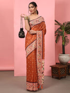 Hiral Fashion Orange Paithani Cotton Blend Polka Dots Digital Printed Saree | Grocsy