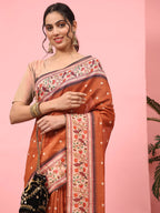 Hiral Fashion Orange Paithani Cotton Blend Polka Dots Digital Printed Saree | Grocsy