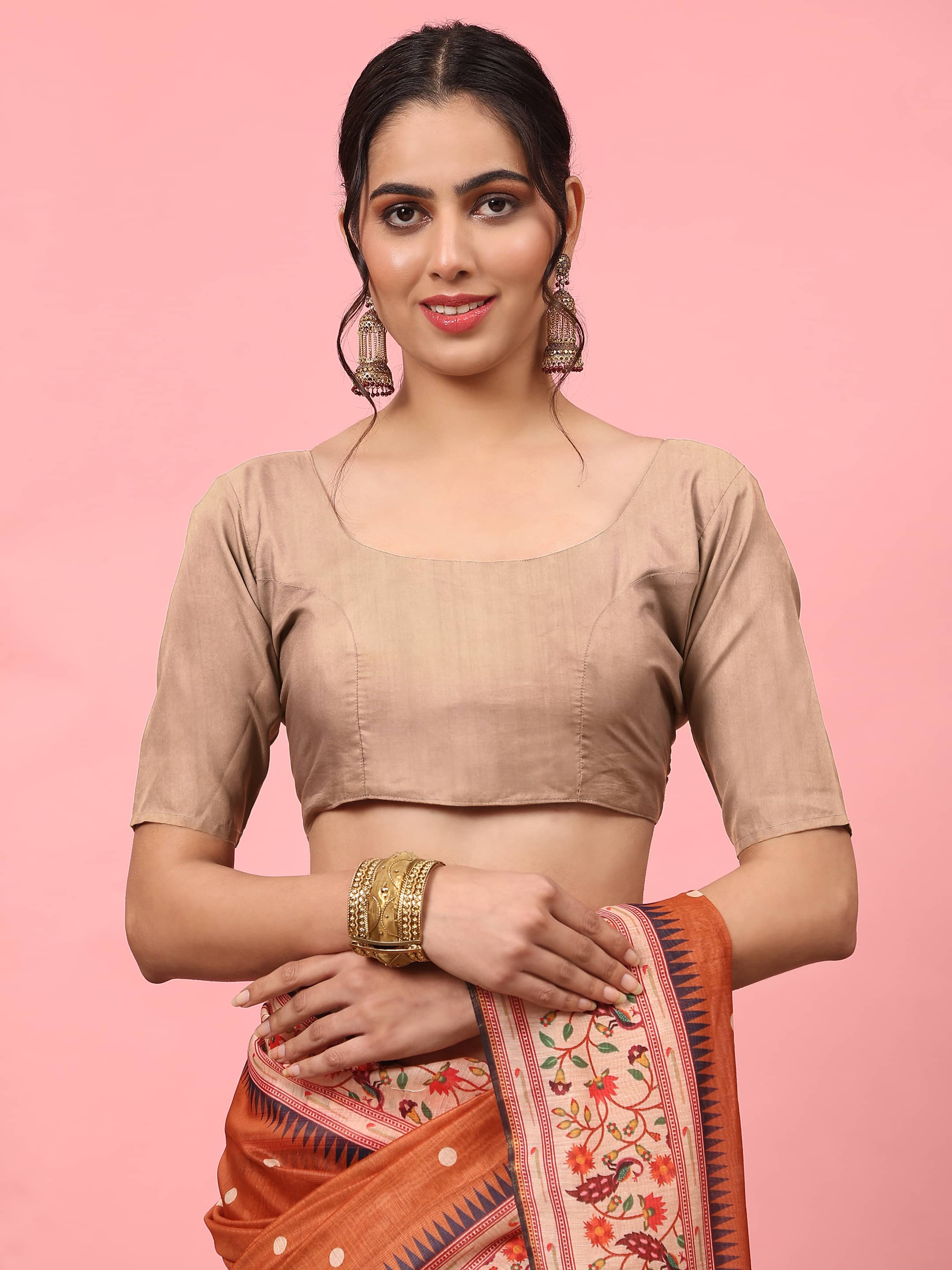 Hiral Fashion Orange Paithani Cotton Blend Polka Dots Digital Printed Saree | Grocsy