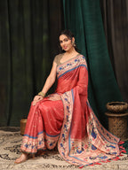 Hiral Fashion Pink Paithani Cotton Blend Animal Print Digital Printed Saree | Grocsy