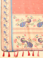 Hiral Fashion Pink Paithani Cotton Blend Animal Print Digital Printed Saree | Grocsy