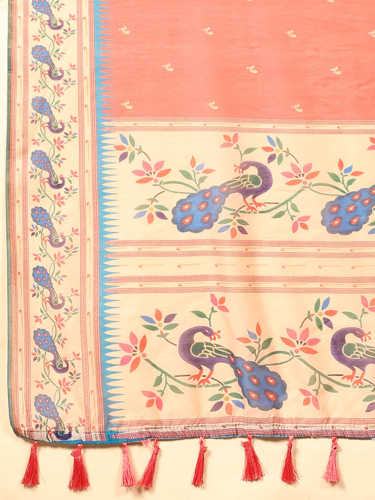 Hiral Fashion Pink Paithani Cotton Blend Animal Print Digital Printed Saree | Grocsy