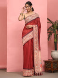 Hiral Fashion Red Paithani Cotton Blend Solid Digital Printed Saree | Grocsy