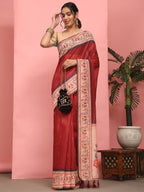 Hiral Fashion Red Paithani Cotton Blend Solid Digital Printed Saree | Grocsy
