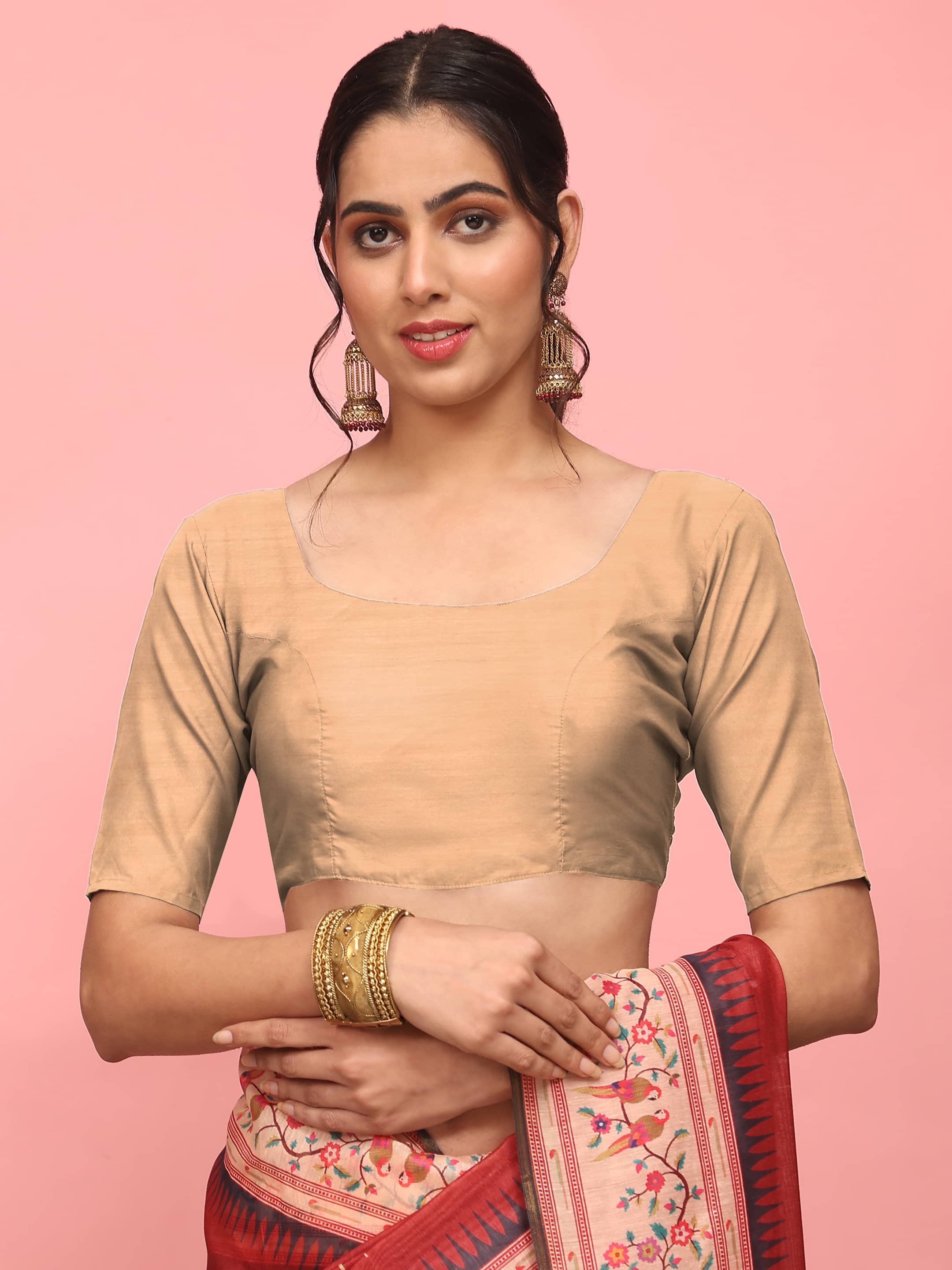 Hiral Fashion Red Paithani Cotton Blend Solid Digital Printed Saree | Grocsy