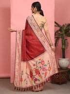 Hiral Fashion Red Paithani Cotton Blend Solid Digital Printed Saree | Grocsy