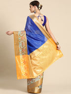 Blue Banarasi Silk Woven Zari Design Checked Saree with Unstitched Blouse - Hiral Fashion | Grocsy