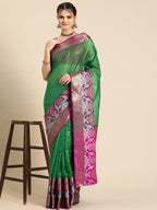 Green Banarasi Silk Woven Zari Design Checked Saree with Unstitched Blouse - Hiral Fashion | Grocsy