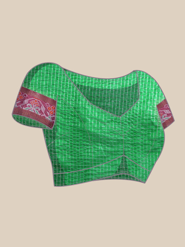 Green Banarasi Silk Woven Zari Design Checked Saree with Unstitched Blouse - Hiral Fashion | Grocsy