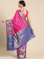 Pink Banarasi Silk Woven Zari Design Checked Saree with Unstitched Blouse - Hiral Fashion | Grocsy