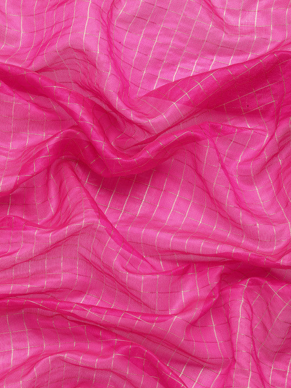 Pink Banarasi Silk Woven Zari Design Checked Saree with Unstitched Blouse - Hiral Fashion | Grocsy