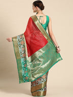 Red Banarasi Silk Woven Zari Design Checked Saree with Unstitched Blouse - Hiral Fashion | Grocsy