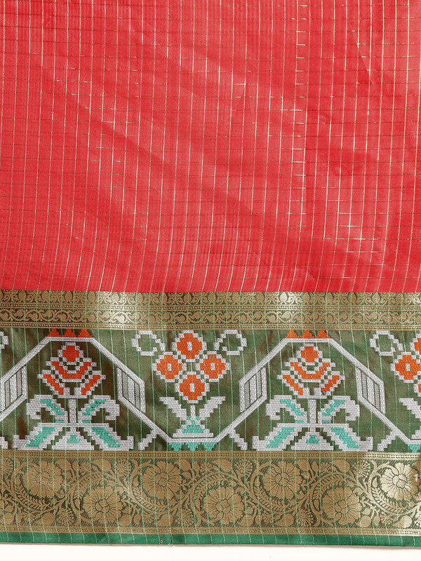 Red Banarasi Silk Woven Zari Design Checked Saree with Unstitched Blouse - Hiral Fashion | Grocsy