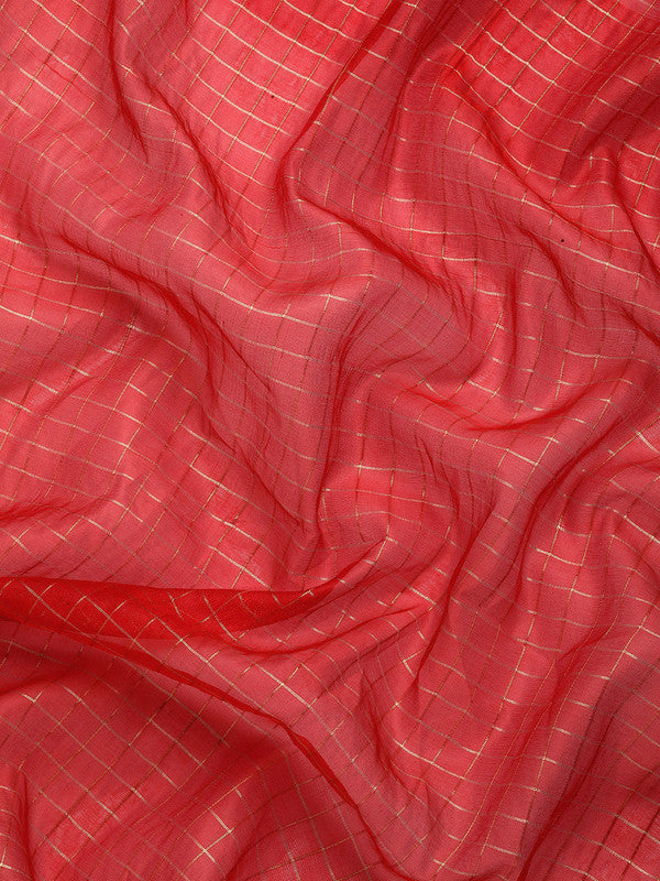 Red Banarasi Silk Woven Zari Design Checked Saree with Unstitched Blouse - Hiral Fashion | Grocsy