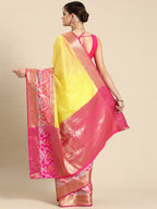 Yellow Banarasi Silk Woven Zari Design Checked Saree with Unstitched Blouse - Hiral Fashion | Grocsy