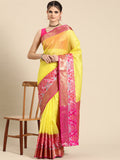 Yellow Banarasi Silk Woven Zari Design Checked Saree with Unstitched Blouse - Hiral Fashion | Grocsy