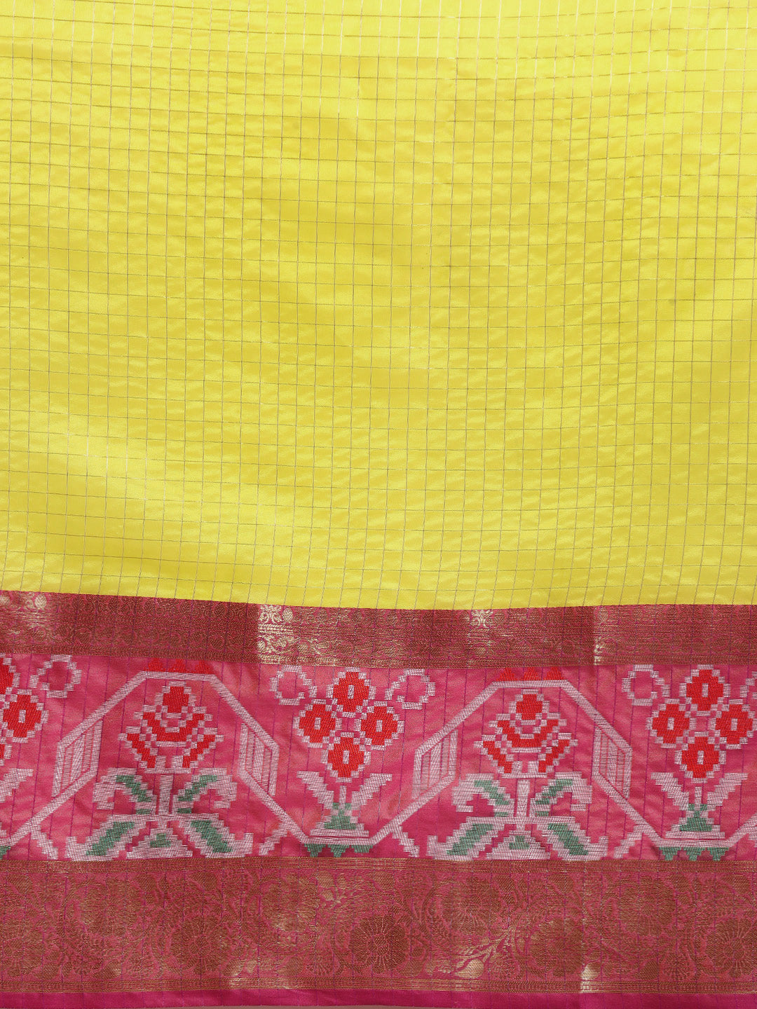 Yellow Banarasi Silk Woven Zari Design Checked Saree with Unstitched Blouse - Hiral Fashion | Grocsy