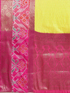 Yellow Banarasi Silk Woven Zari Design Checked Saree with Unstitched Blouse - Hiral Fashion | Grocsy