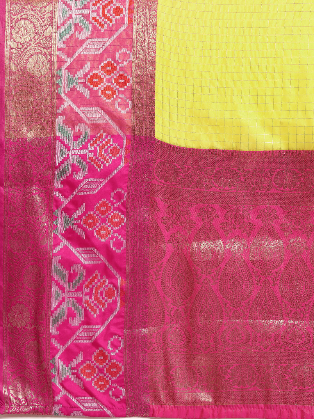Yellow Banarasi Silk Woven Zari Design Checked Saree with Unstitched Blouse - Hiral Fashion | Grocsy