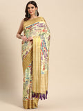 Beige Art Silk Printed Embellished Saree with Unstitched Blouse - Hiral Fashion | Grocsy