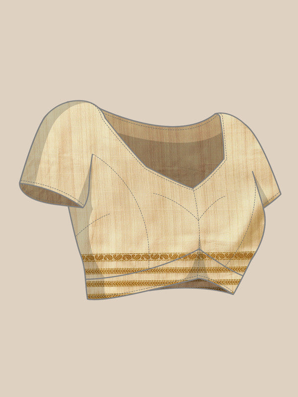 Beige Art Silk Printed Embellished Saree with Unstitched Blouse - Hiral Fashion | Grocsy