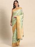 Green Art Silk Printed Embellished Saree with Unstitched Blouse - Hiral Fashion | Grocsy