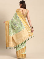 Green Art Silk Printed Embellished Saree with Unstitched Blouse - Hiral Fashion | Grocsy