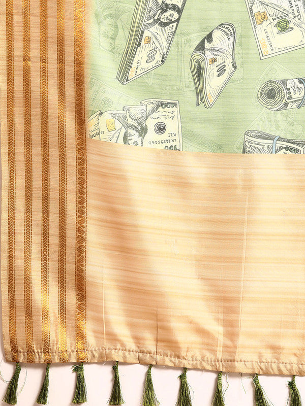 Green Art Silk Printed Embellished Saree with Unstitched Blouse - Hiral Fashion | Grocsy