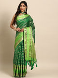 Green Silk Blend Woven Zari Design Abstract Saree with Unstitched Blouse - Hiral Fashion | Grocsy