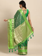 Green Silk Blend Woven Zari Design Abstract Saree with Unstitched Blouse - Hiral Fashion | Grocsy