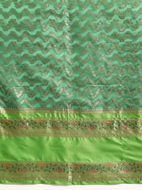 Green Silk Blend Woven Zari Design Abstract Saree with Unstitched Blouse - Hiral Fashion | Grocsy