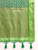 Green Silk Blend Woven Zari Design Abstract Saree with Unstitched Blouse - Hiral Fashion | Grocsy