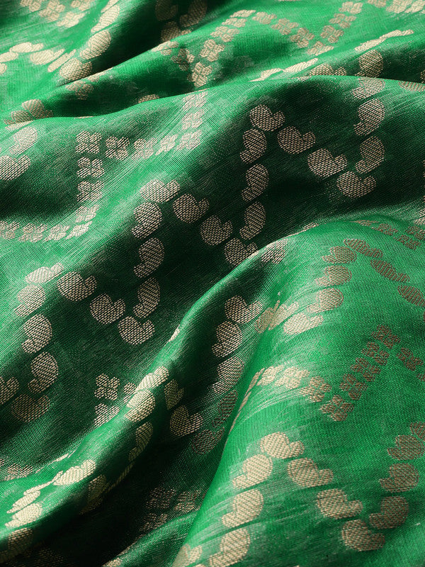 Green Silk Blend Woven Zari Design Abstract Saree with Unstitched Blouse - Hiral Fashion | Grocsy